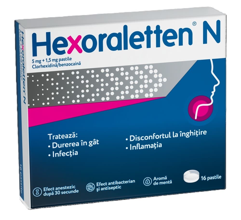 Hexoraletten N, 5 mg+1,5 mg, 20 pastile, Mcneil Healthcare