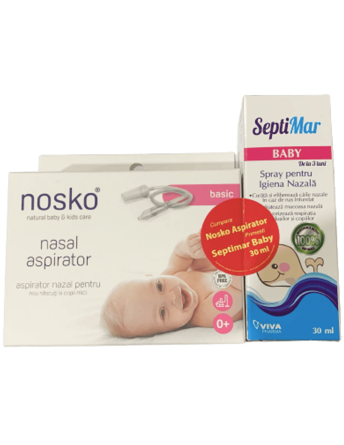 Aspirator Nazal Nosko (actionat cu aspirator) + Septimar Baby Izotonic 30ml