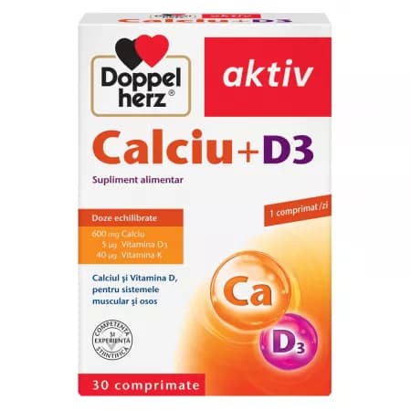 Calciu 600mg+Vit. D3 30 comprimate Doppelherz