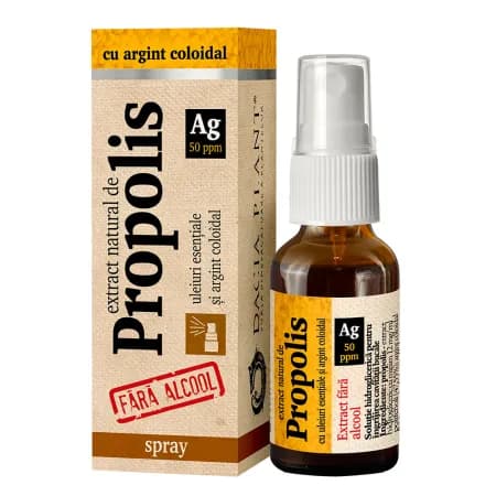 Spray cu propolis si argint coloidal,fara alcool, 20 ml, Dacia Plant